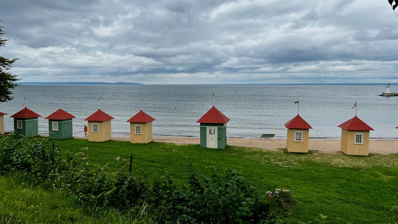 Beach huts at Hjo beach in Sweden