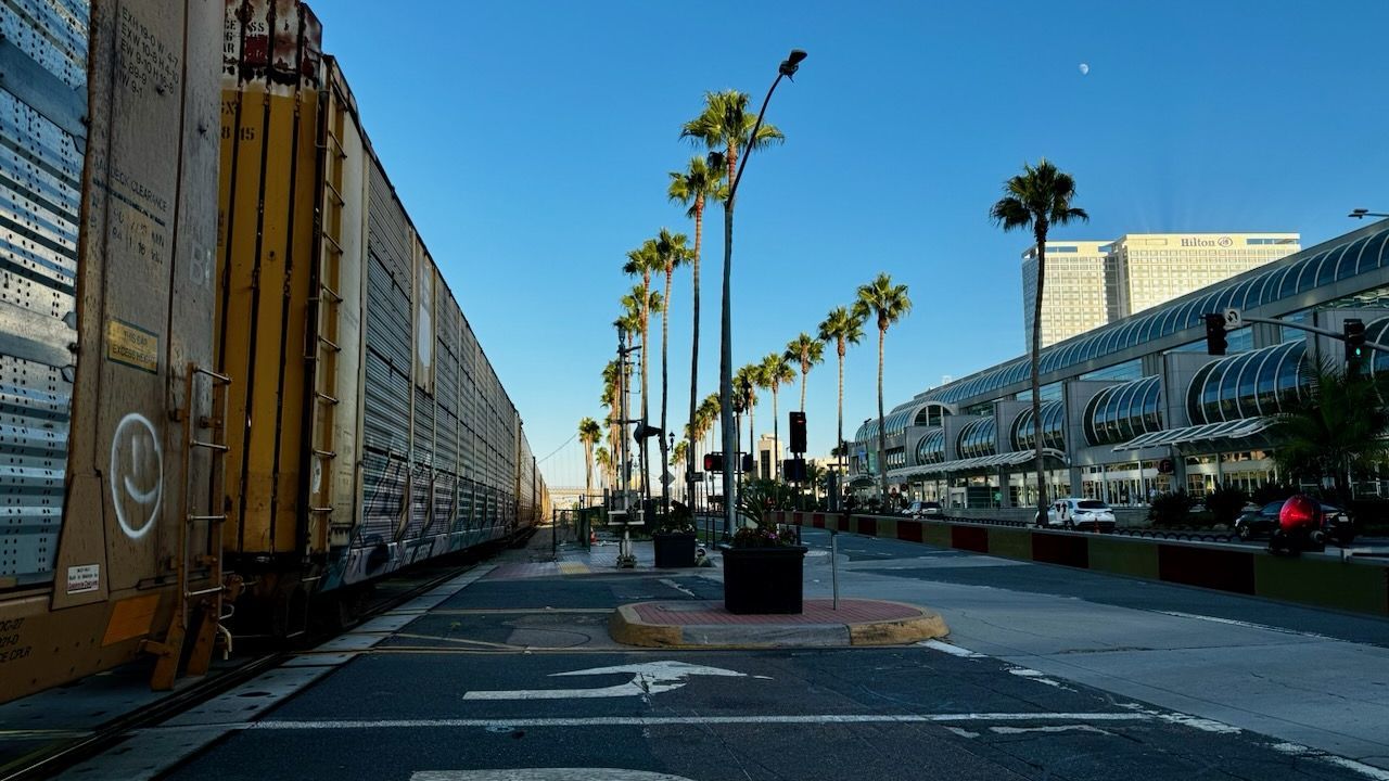 Freight train downtown
