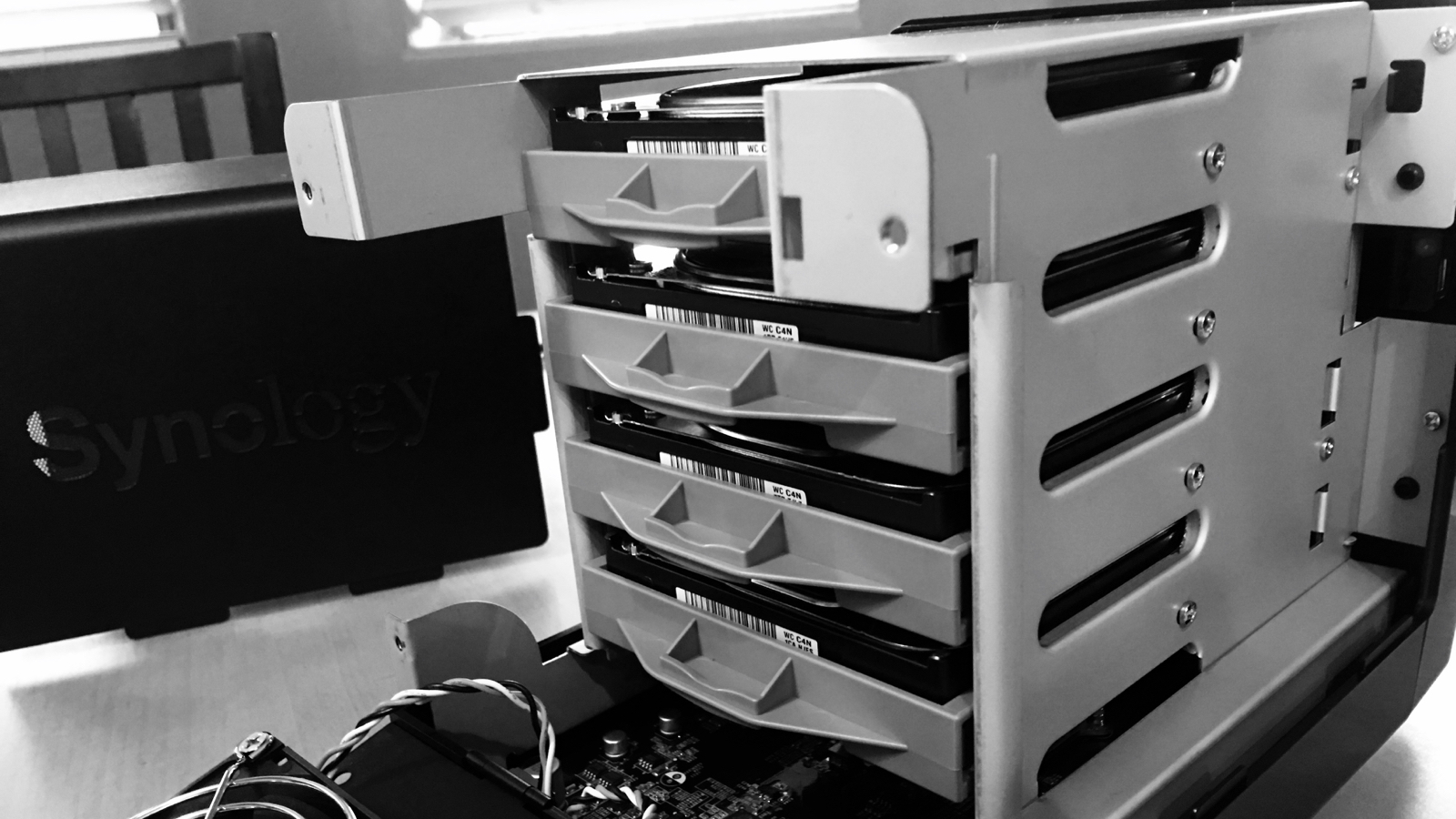 Synology DS416j loaded up with drives.