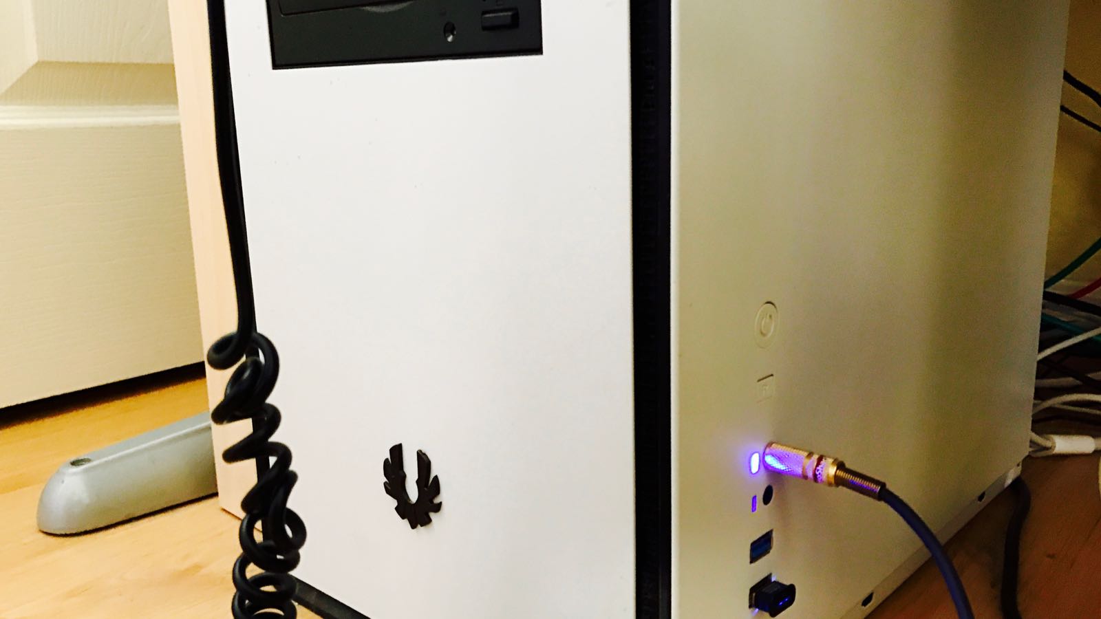 Hackintosh with blinkenlights and USB Bluetooth adapter.